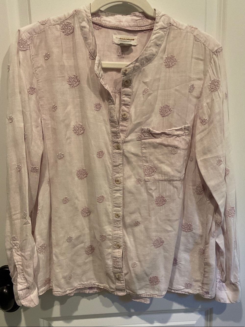 Anthropologie Pale Pink Embroidered Cotton Button-Down Shirt